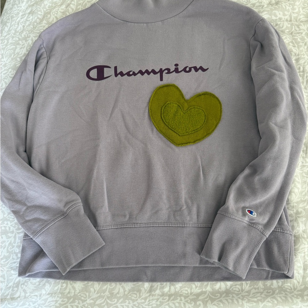 Champion Lavender Sweatshirt with Olive Heart.